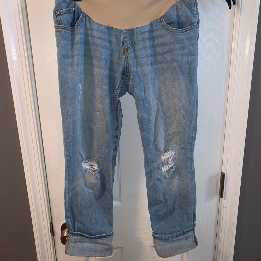 Indigo @ motherhood destroyed crop jeans